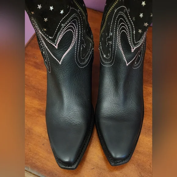 John Fluevog Autry Kay Tall Western Boots in Black Stars - Picture 4 of 13